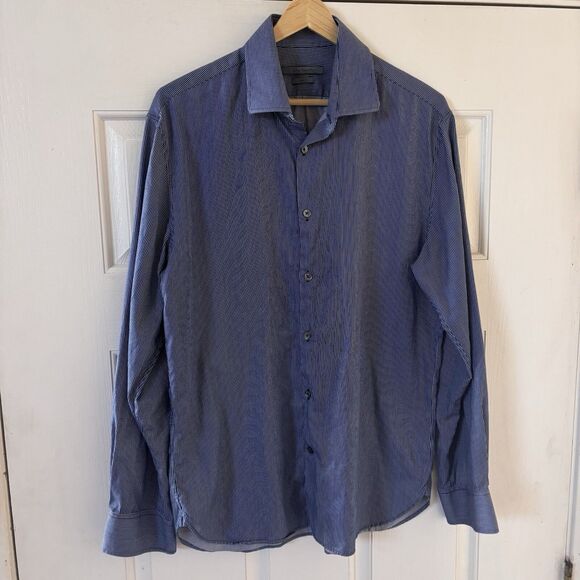 John‎ Varvatos Mens Dress Shirt Preppy Slim Blue 16 (34-35) Designer USA Luxury - Picture 2 of 11